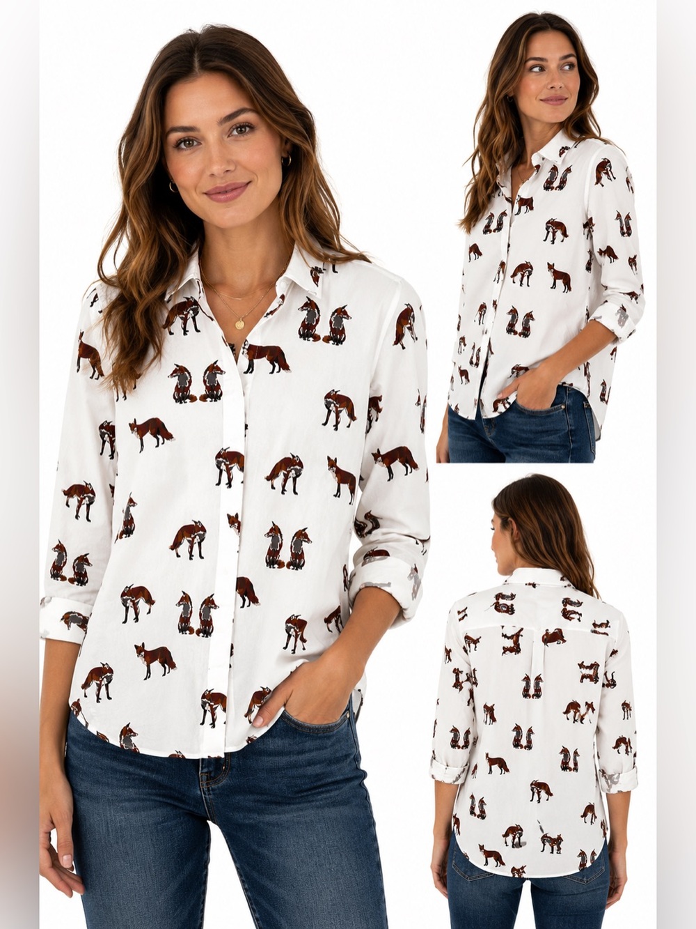 Gibson & Birkbeck Scotland Fox Print Button Front Shirt Size 8/38 Cotto